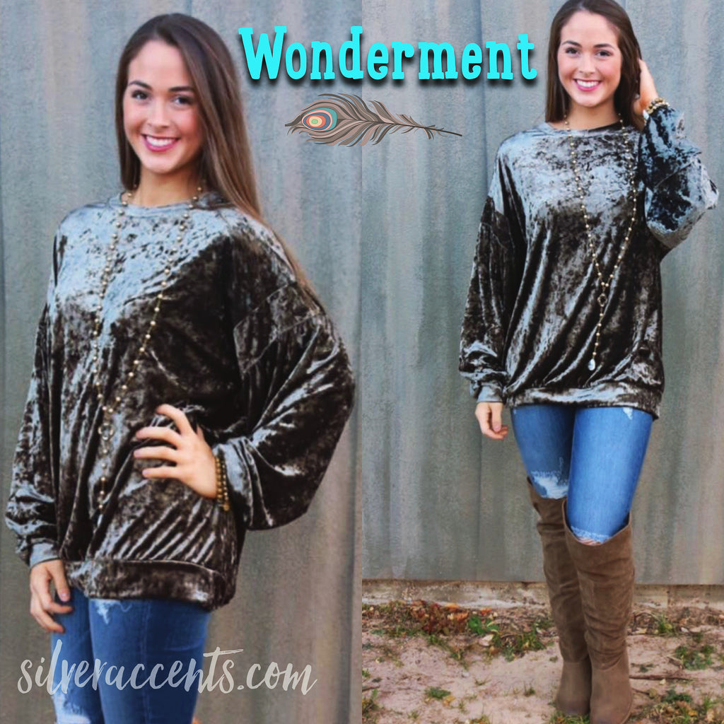 WONDERMENT CrushVelvet DropShoulder LongSleeve Pullover Top