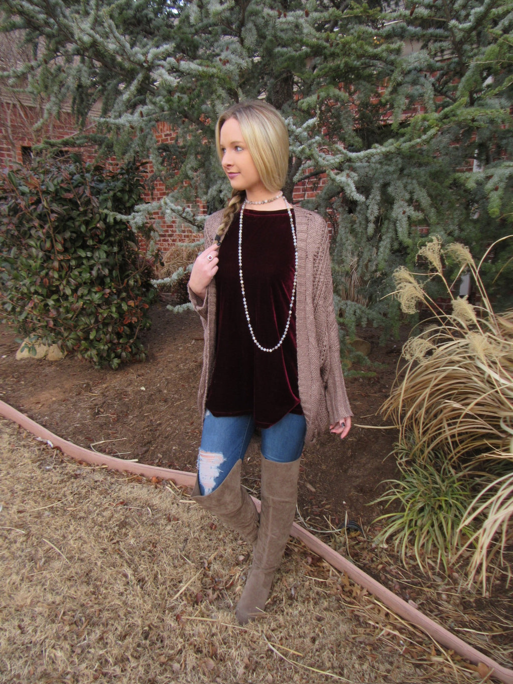 UPON A STAR Velvet Roll Sleeve Tunic Top