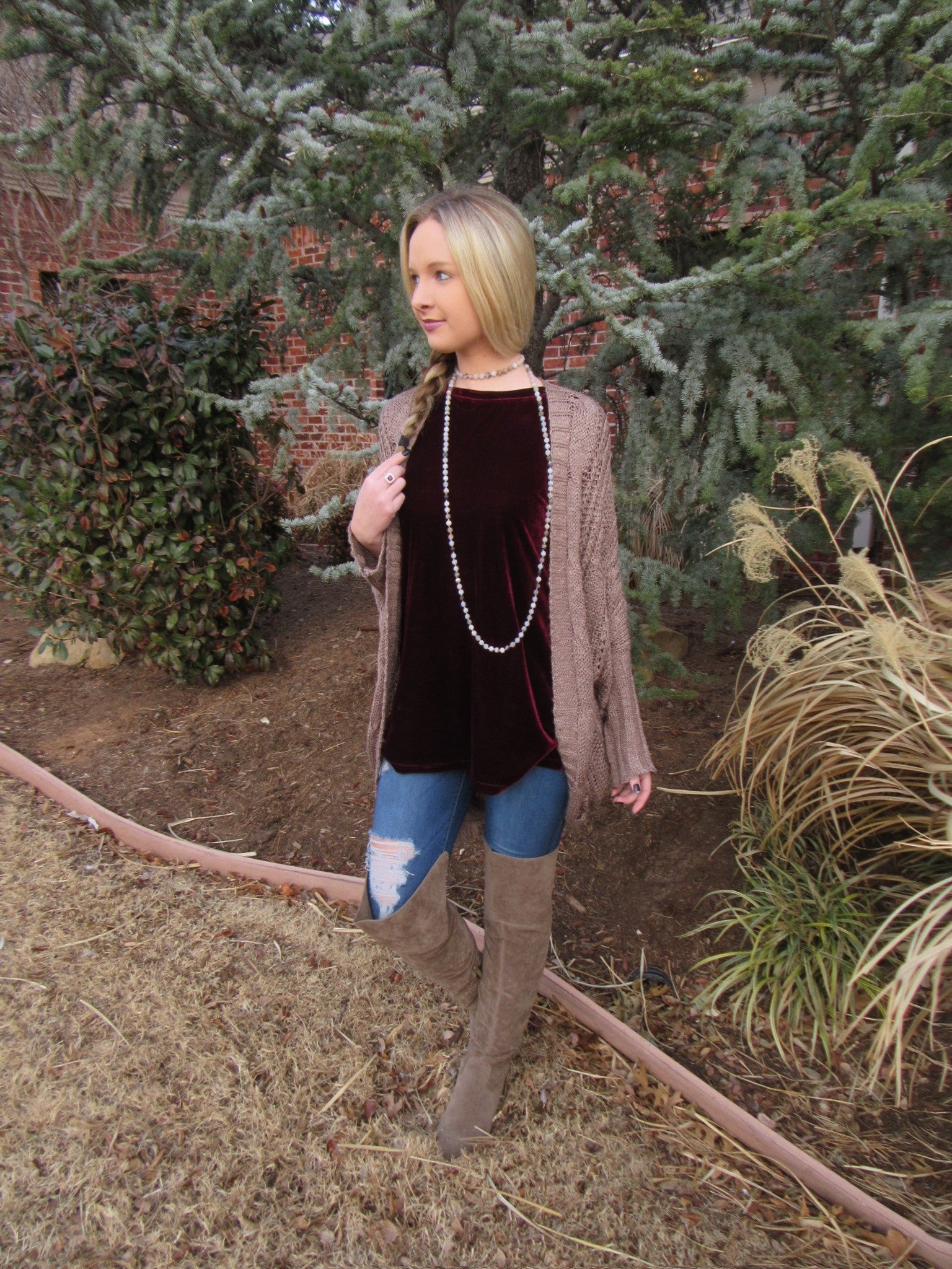 UPON A STAR Velvet Roll Sleeve Tunic Top