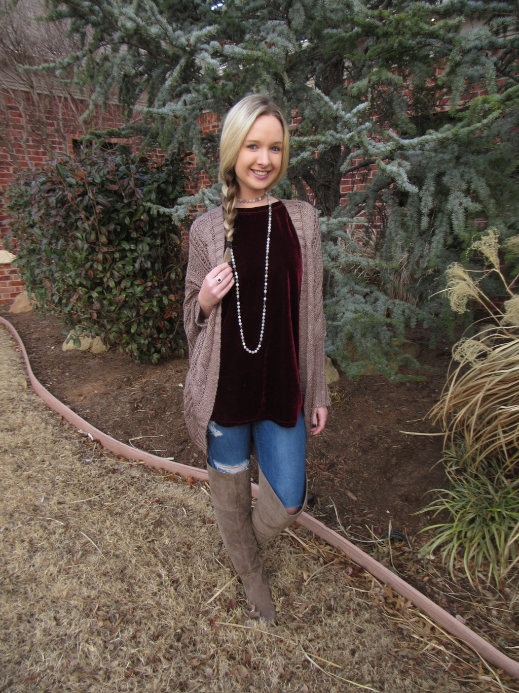 UPON A STAR Velvet Roll Sleeve Tunic Top