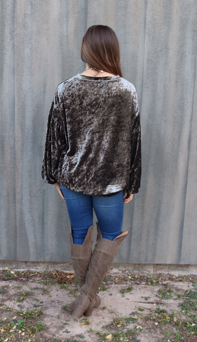 WONDERMENT CrushVelvet DropShoulder LongSleeve Pullover Top