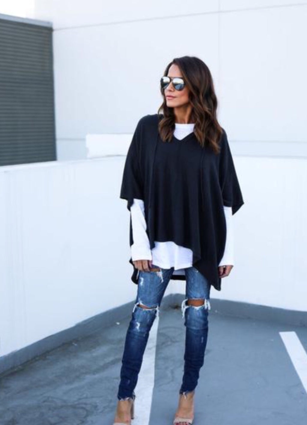 SUMMIT Lightweight Knit Hoodie Poncho Sweater Top