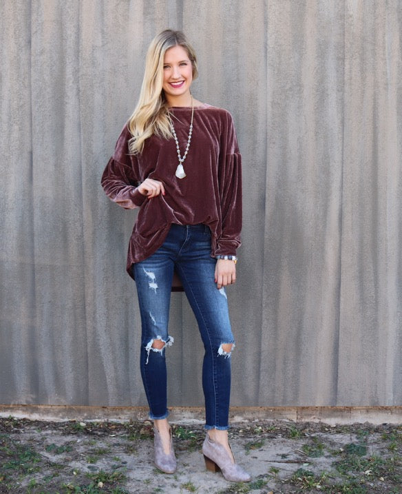 TOTAL ECLIPSE Velvet DropShoulder LongLeeve CrewNeck Top