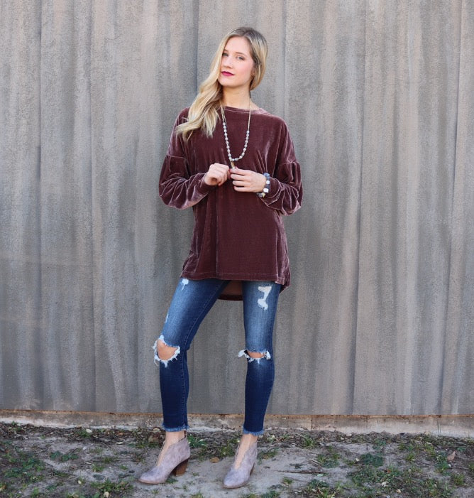 TOTAL ECLIPSE Velvet DropShoulder LongLeeve CrewNeck Top