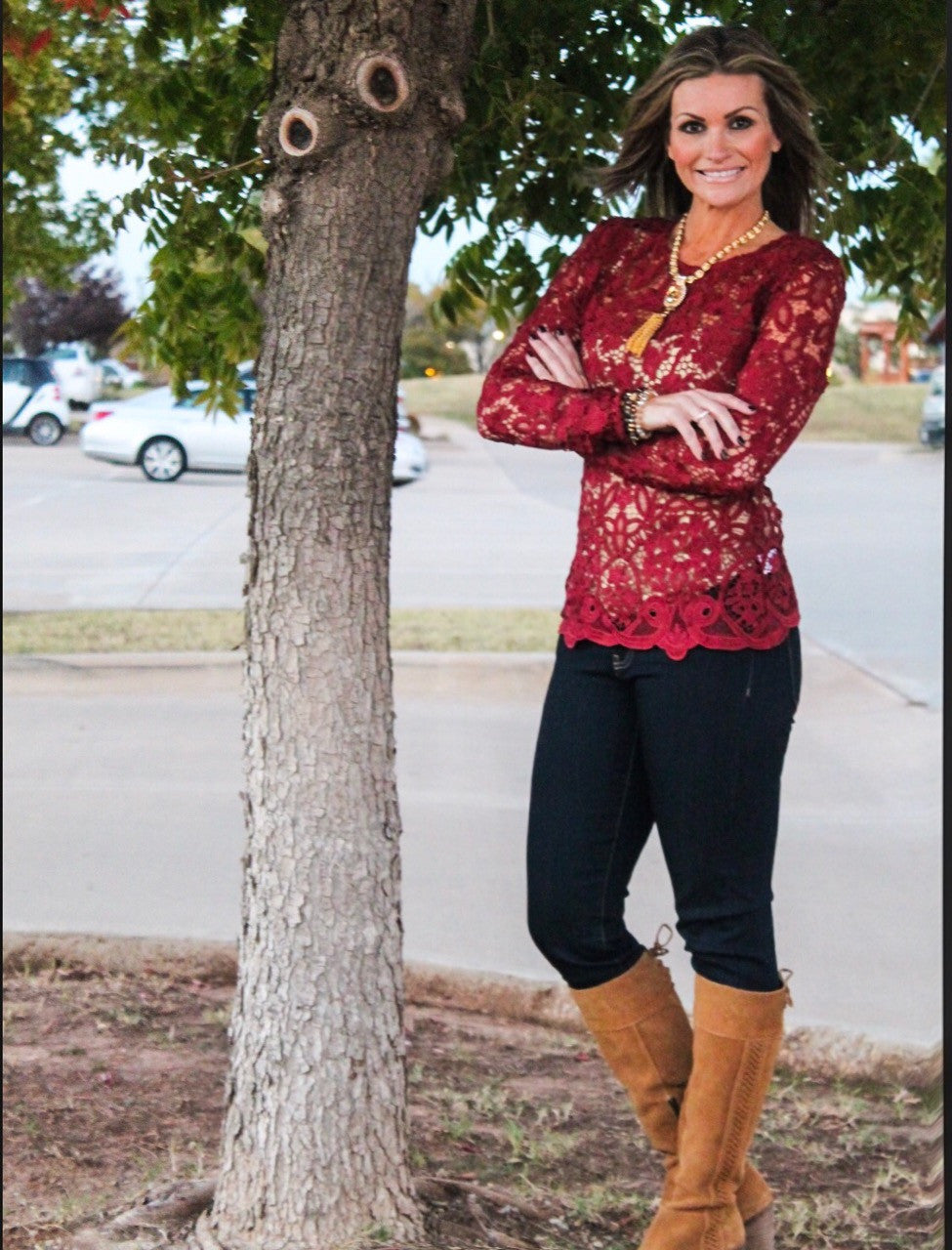 Sangria TRINITY Lace Open Back TieBack Top