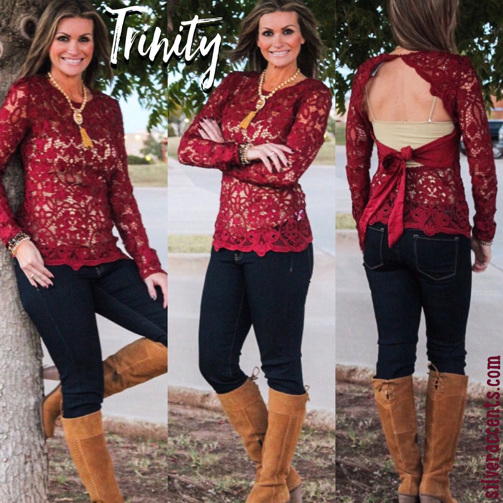 Sangria TRINITY Lace Open Back TieBack Top