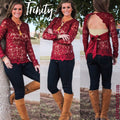 Sangria TRINITY Lace Open Back TieBack Top