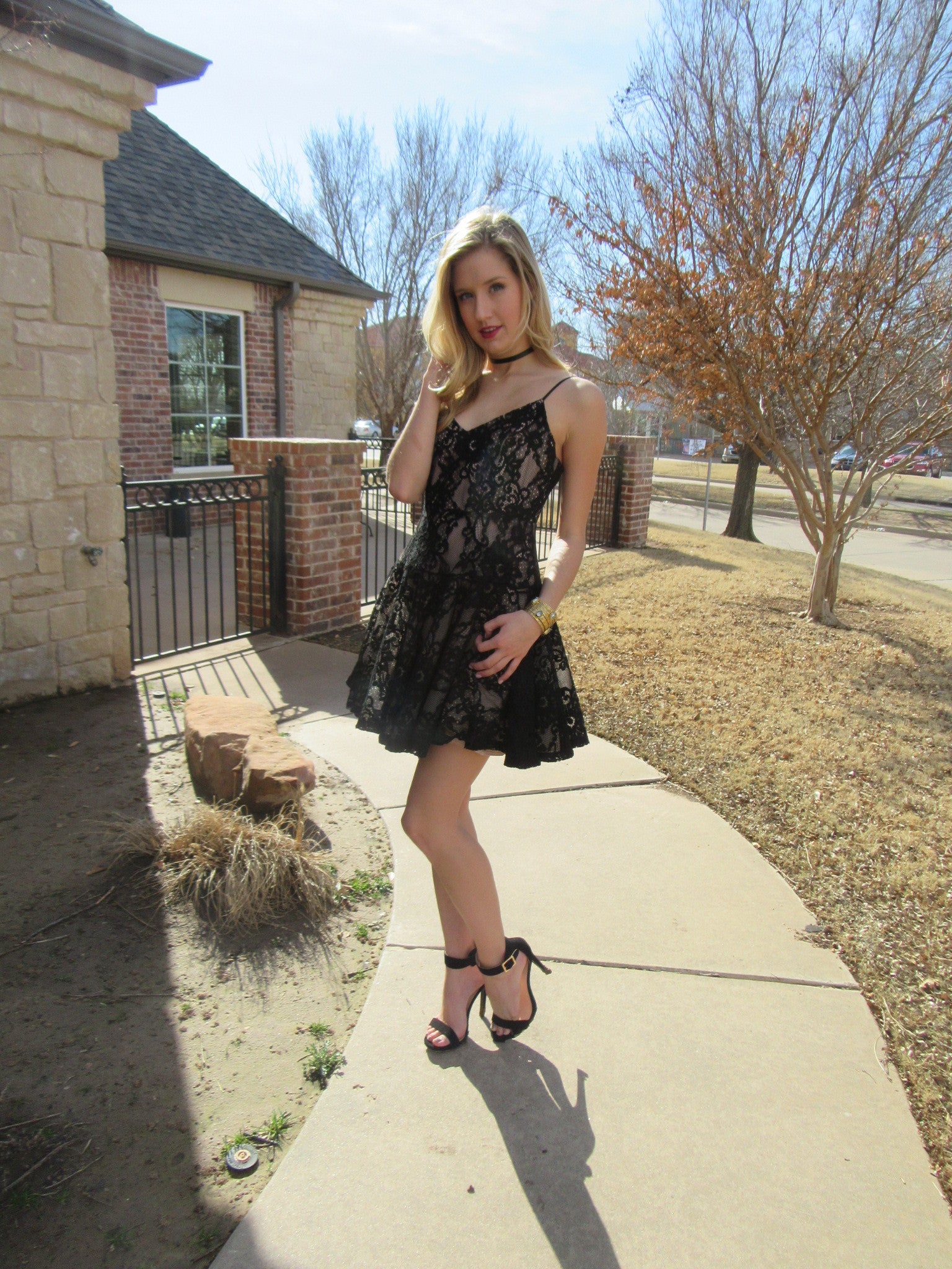 EDGE OF GLORY Lace Fit & Flare Dress