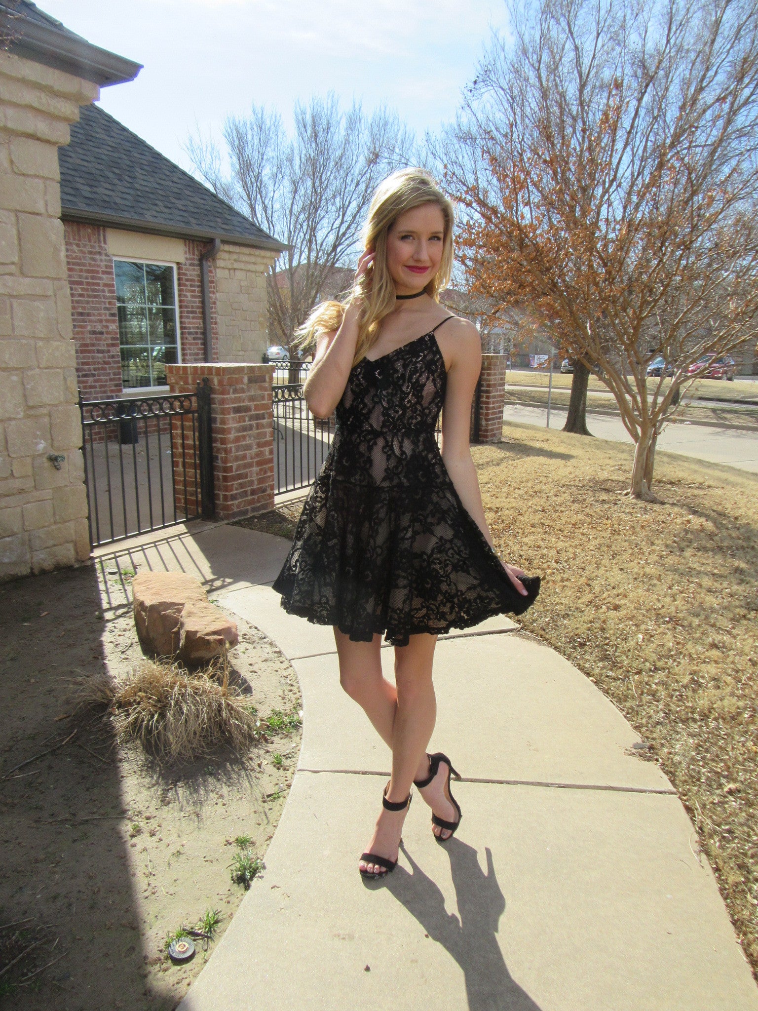 EDGE OF GLORY Lace Fit & Flare Dress