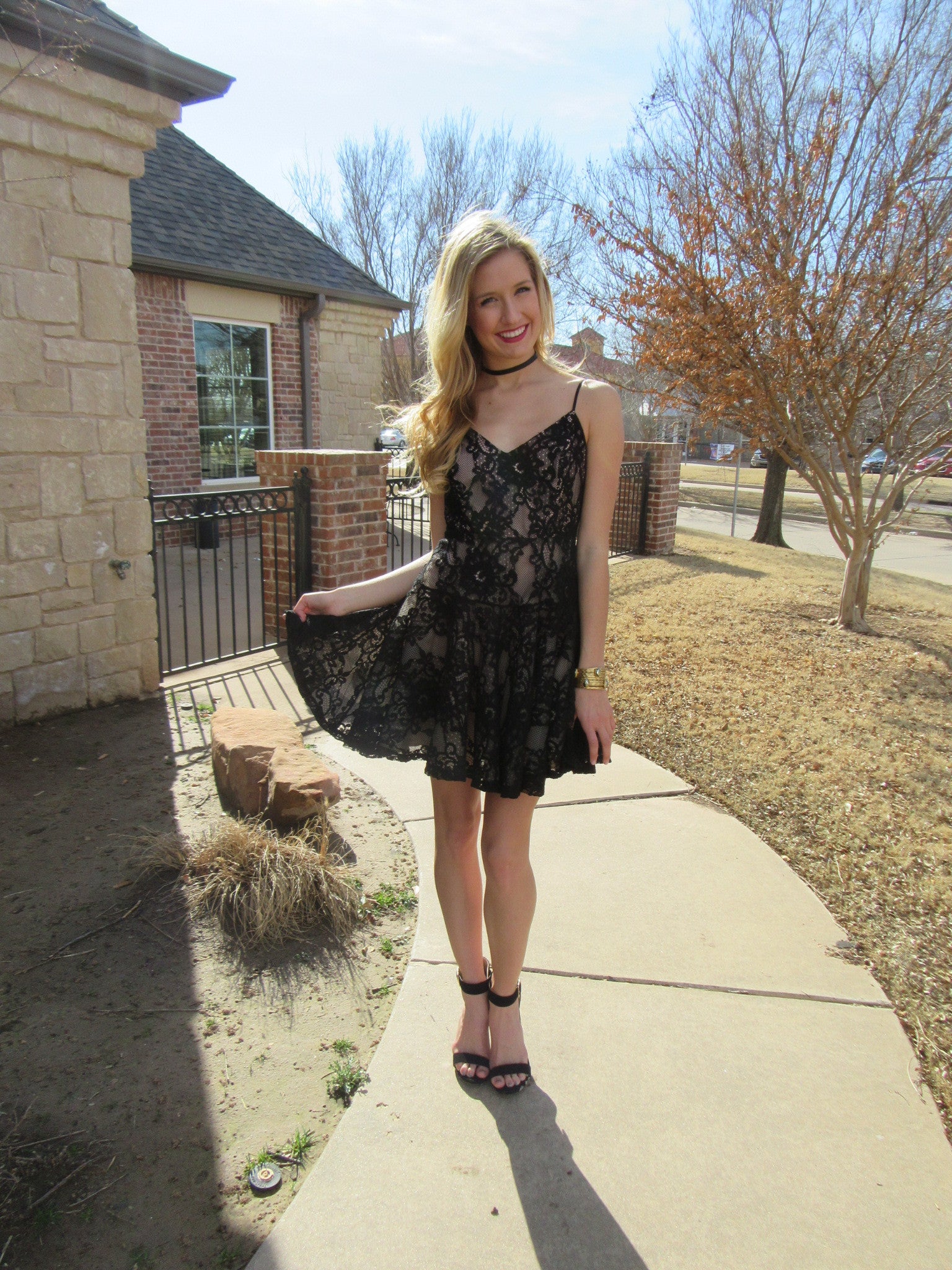 EDGE OF GLORY Lace Fit & Flare Dress
