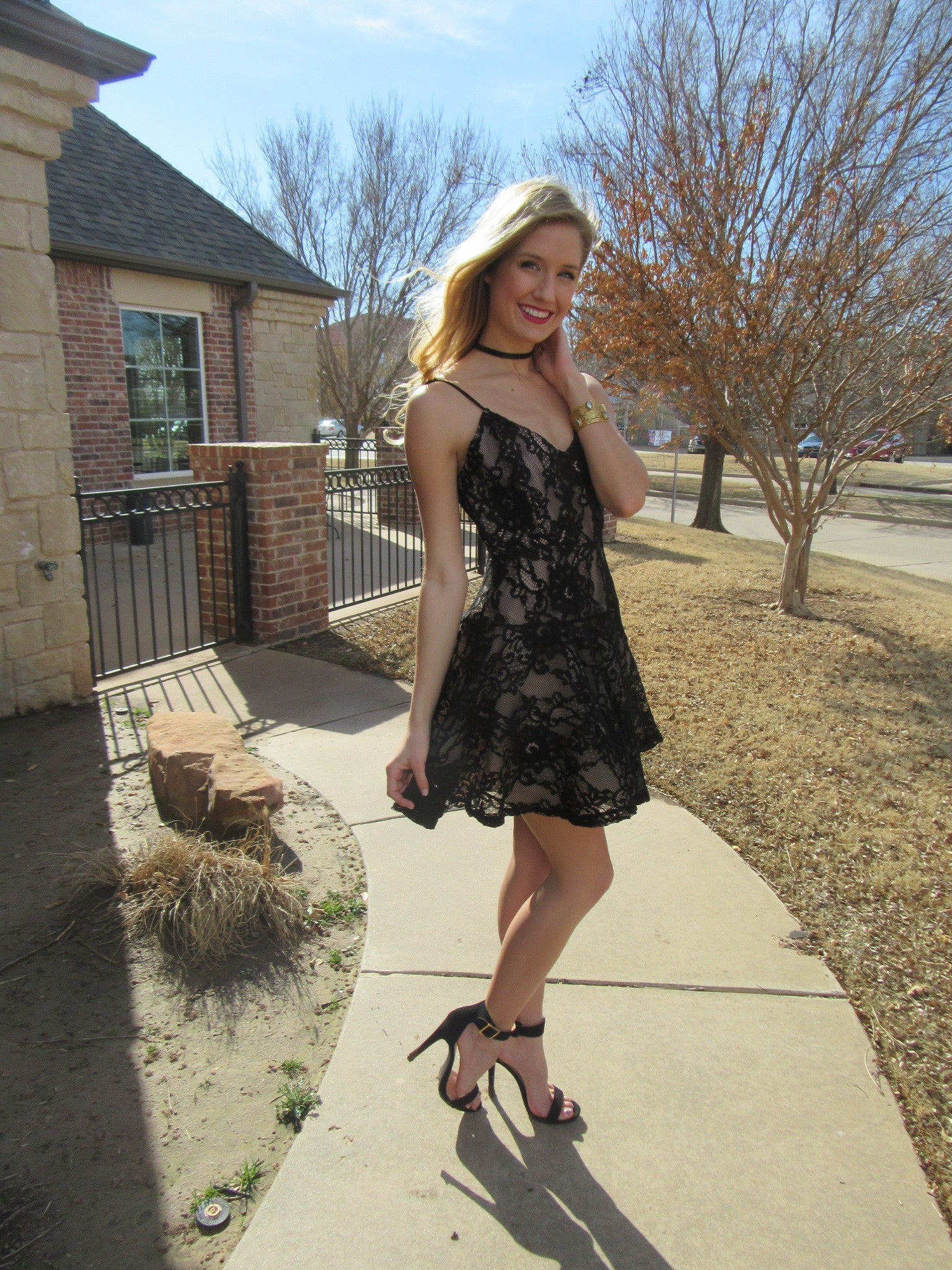 EDGE OF GLORY Lace Fit & Flare Dress