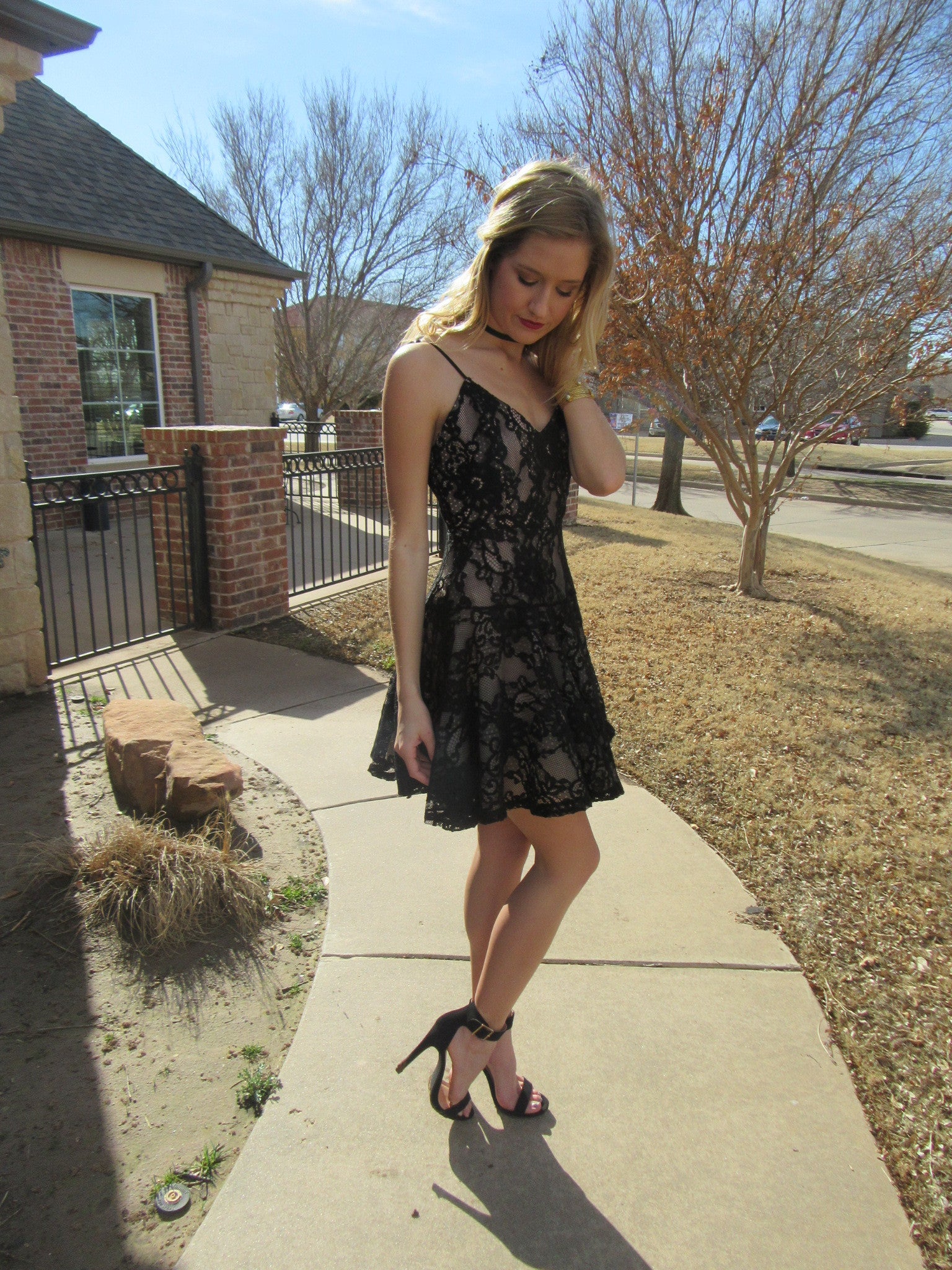 EDGE OF GLORY Lace Fit & Flare Dress
