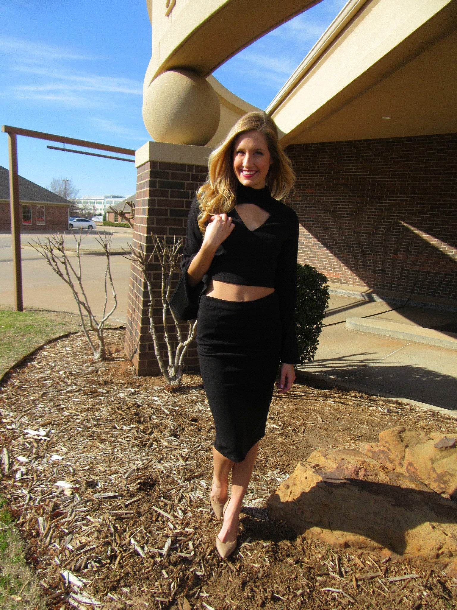 PRESTIGE 2pc Cutout Neck Crop Top/Skirt Set Dress