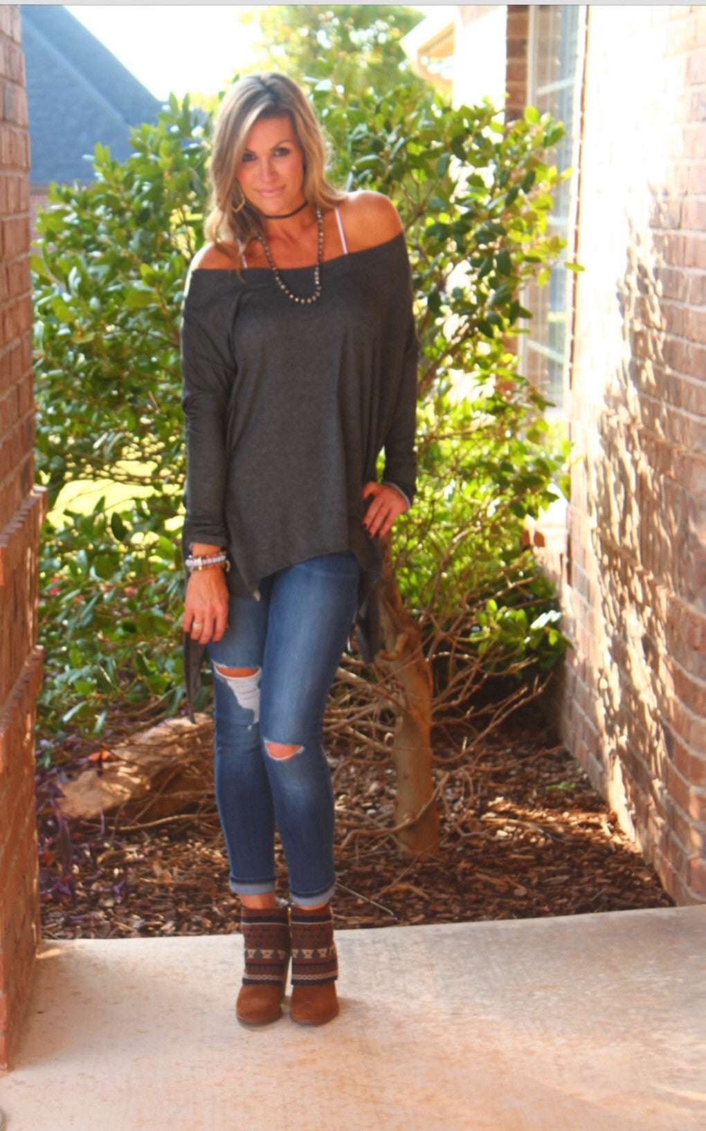 DELOZIER Super Soft Terry Asymmetric Tunic Top