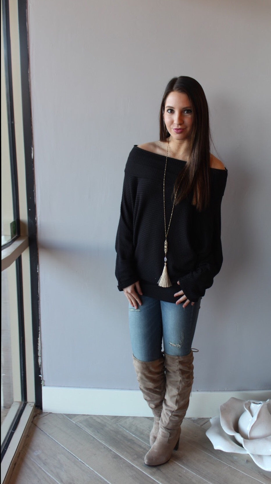 HOUDINI WaffleKnit Multi-Way Dolman Sleeeve Tunic Top