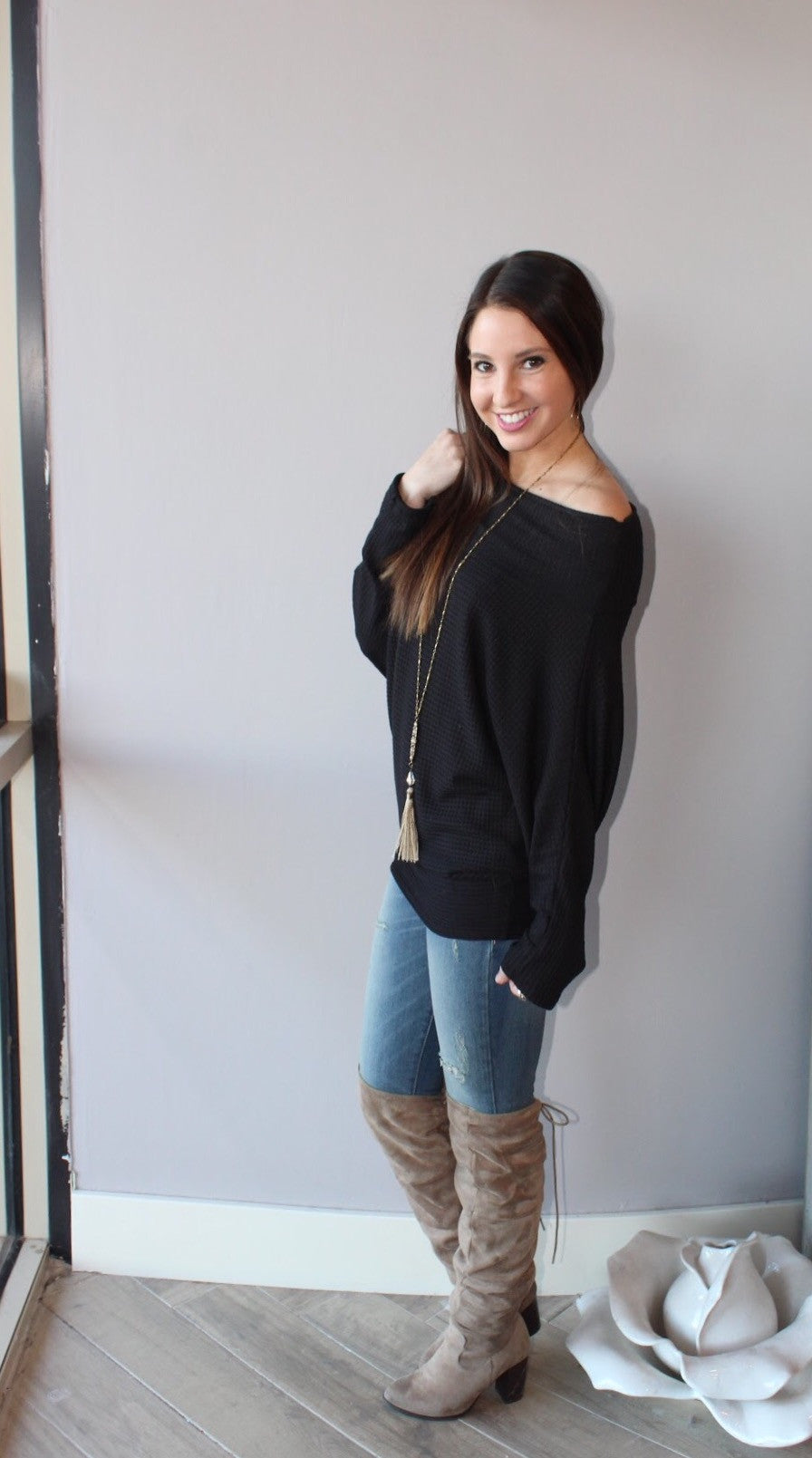 HOUDINI WaffleKnit Multi-Way Dolman Sleeeve Tunic Top