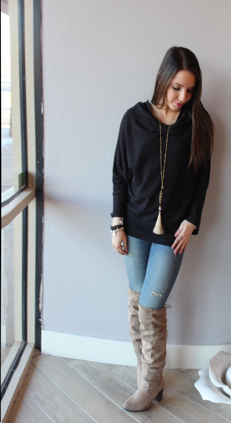 HOUDINI WaffleKnit Multi-Way Dolman Sleeeve Tunic Top