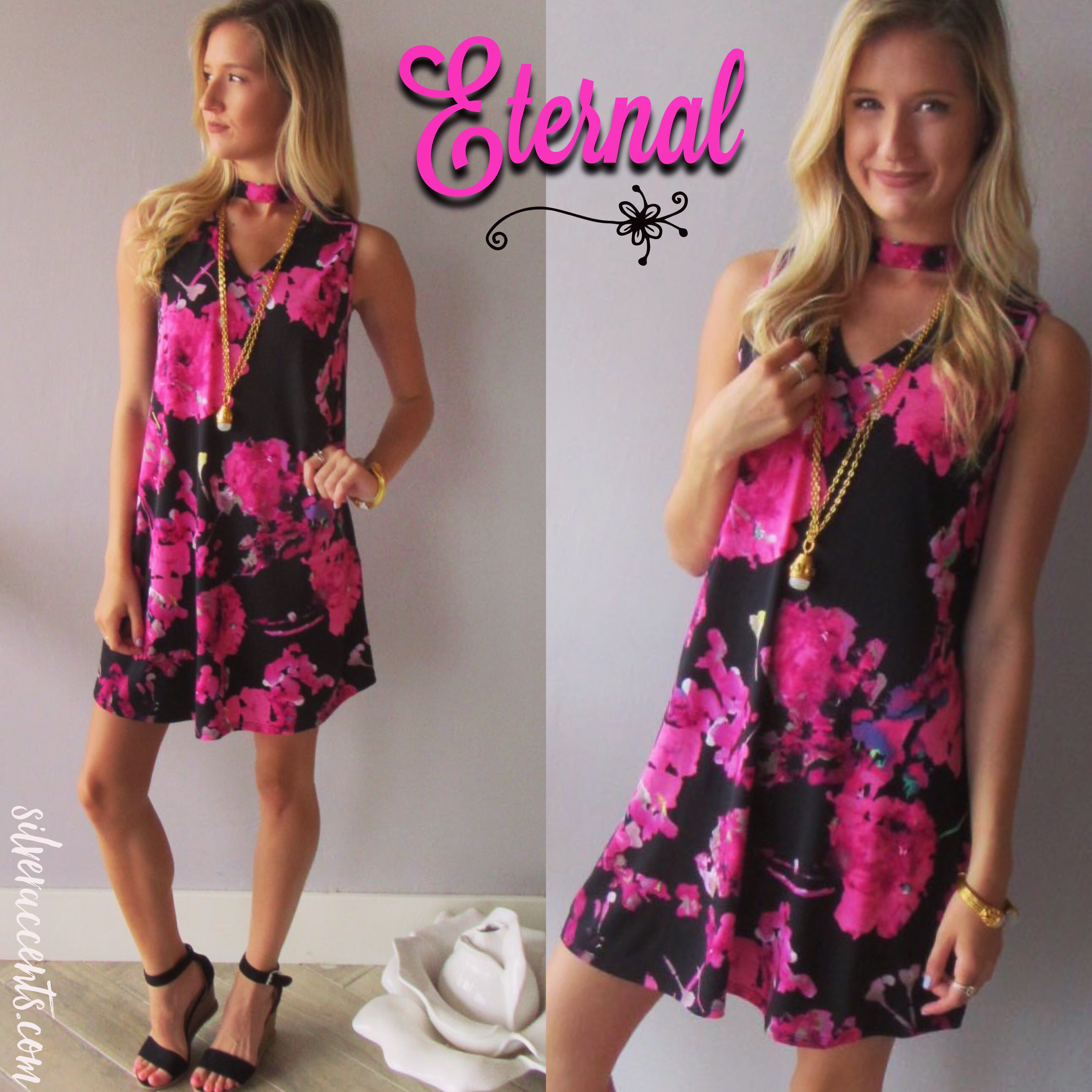 ETERNAL Floral Cutout MockNeck StretchKnit Swing Dress