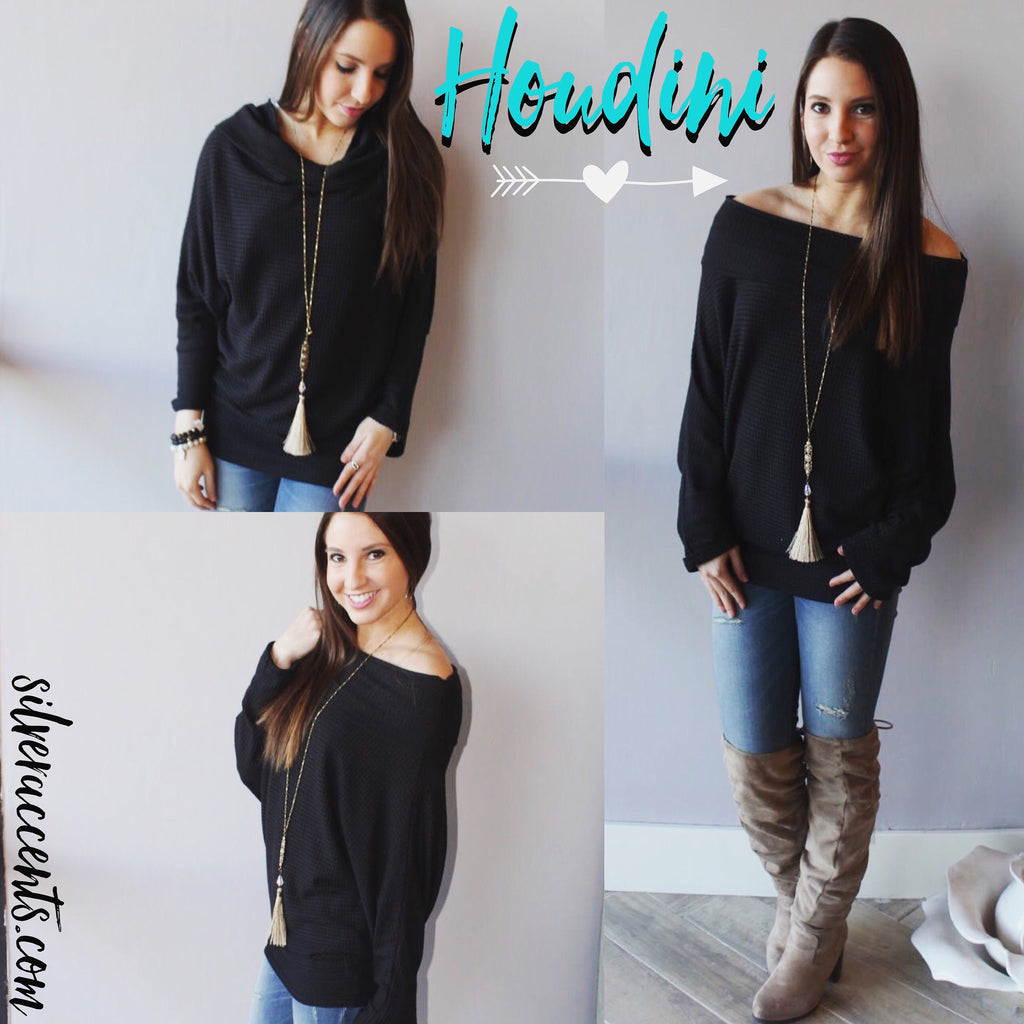 HOUDINI WaffleKnit Multi-Way Dolman Sleeeve Tunic Top