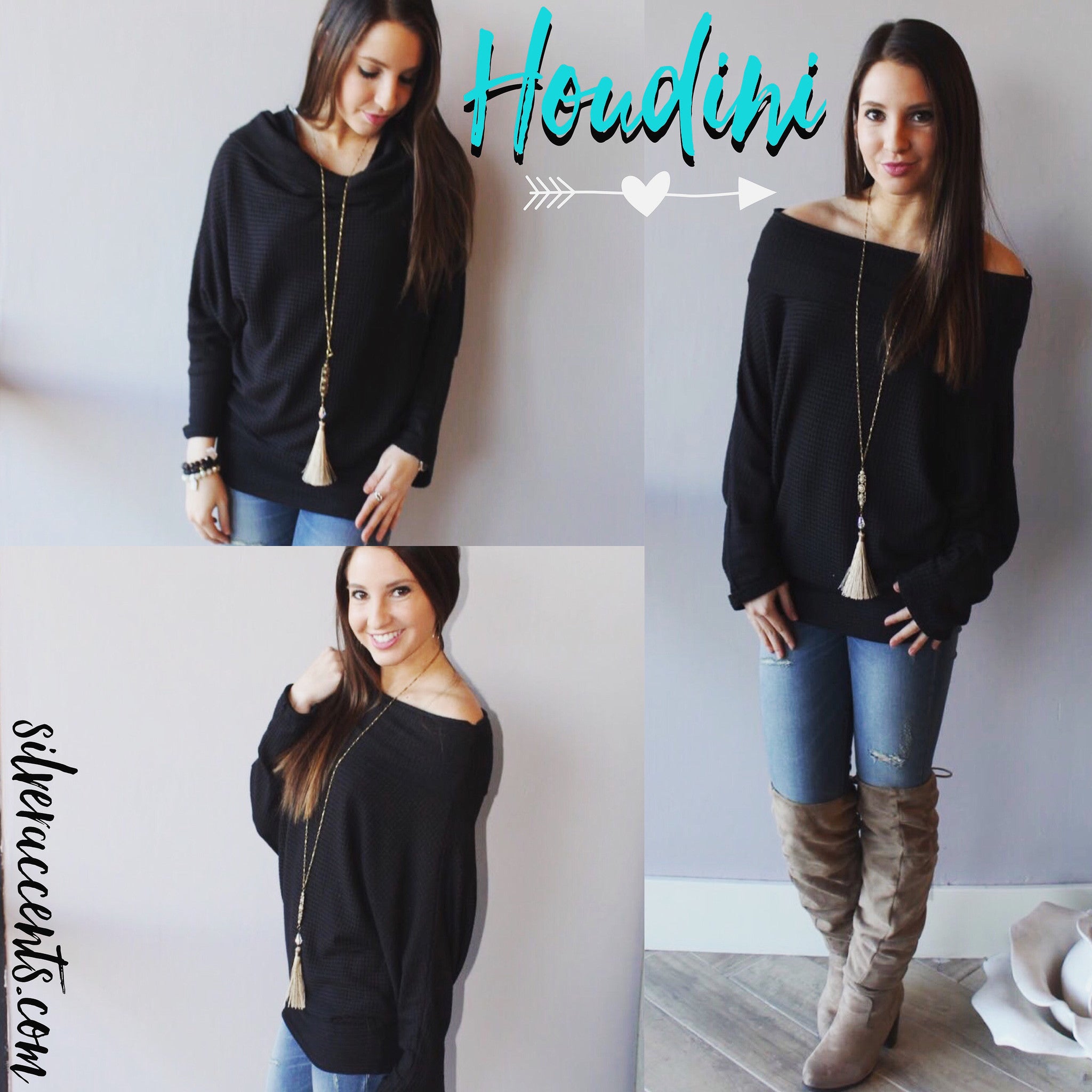 HOUDINI WaffleKnit Multi-Way Dolman Sleeeve Tunic Top