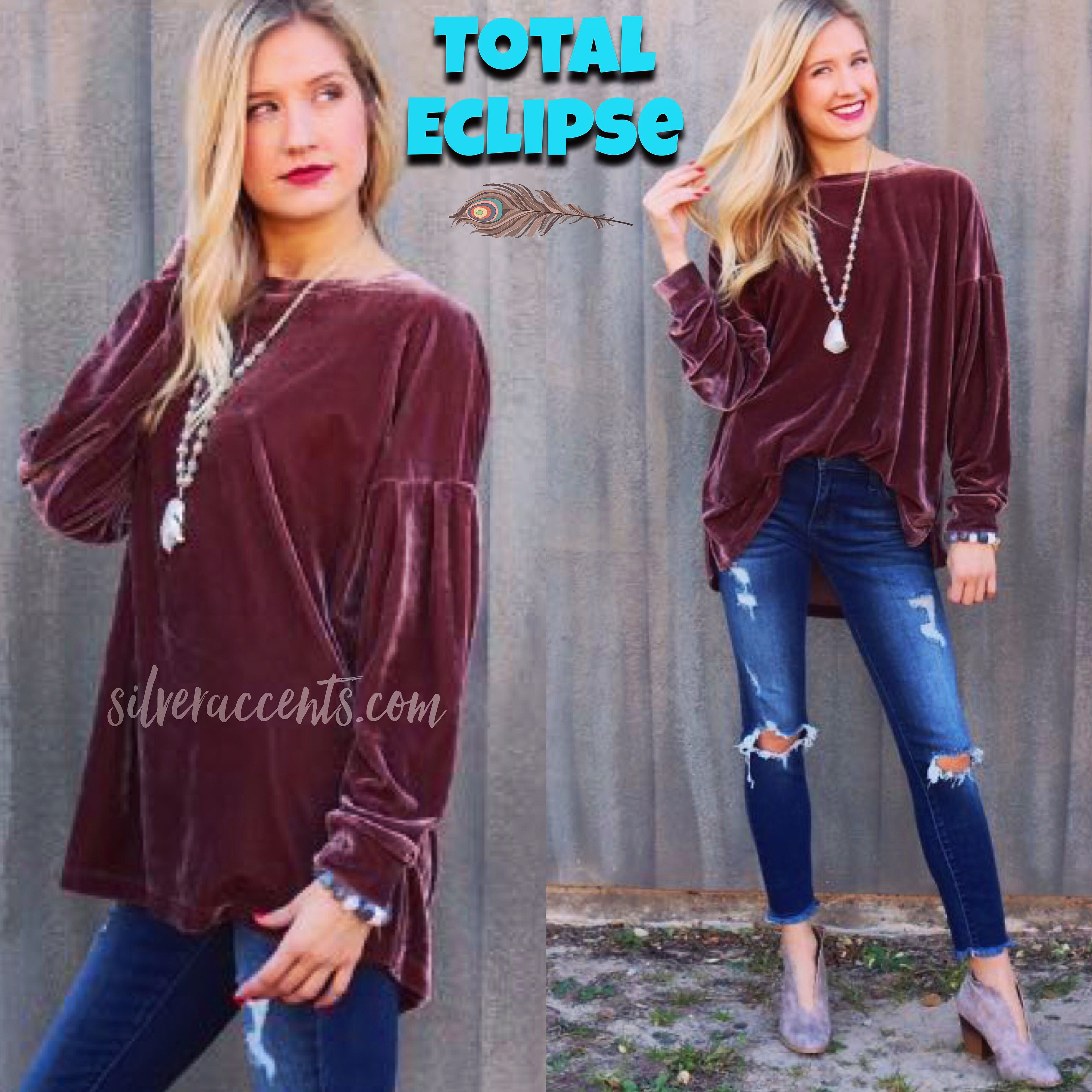 TOTAL ECLIPSE Velvet DropShoulder LongLeeve CrewNeck Top
