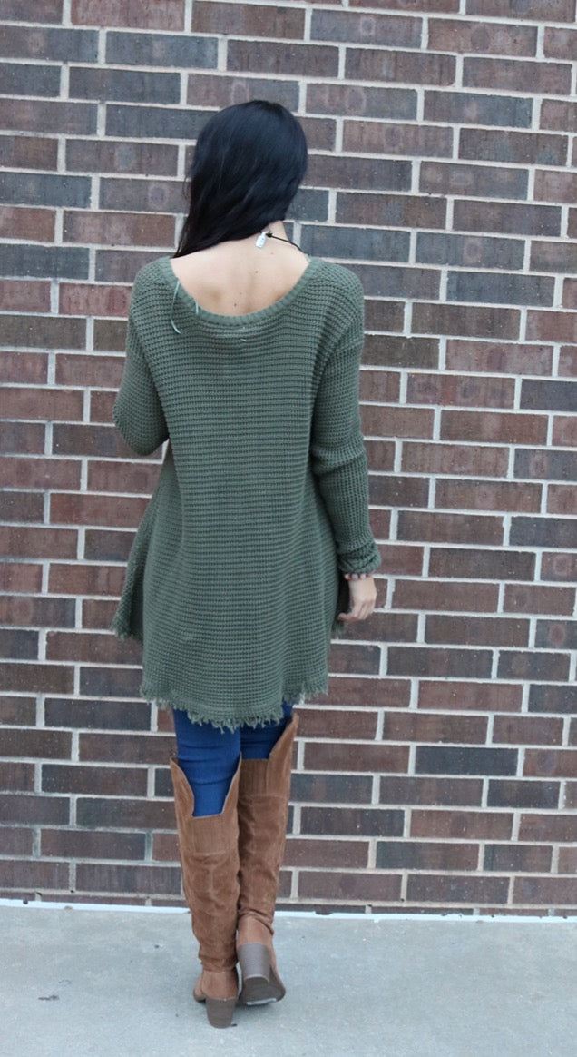 UPTOWN WaffleKnit FrayHem HiLo Sweater Tunic Top