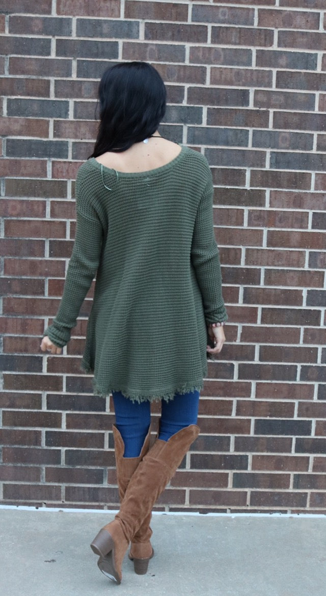 UPTOWN WaffleKnit FrayHem HiLo Sweater Tunic Top