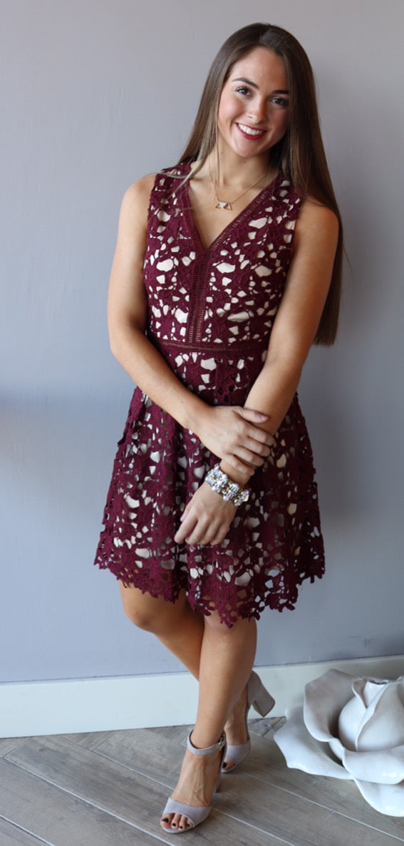 PROMISES Cutout Crochet Lace Fit&Flare Dress