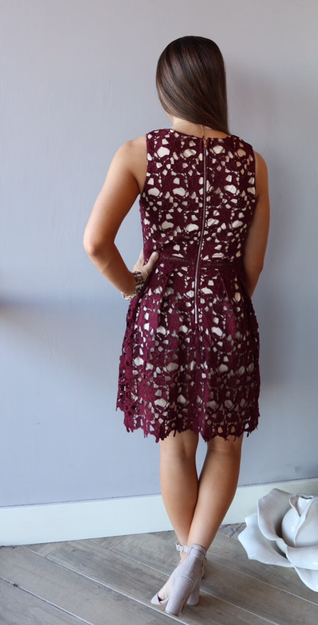 PROMISES Cutout Crochet Lace Fit&Flare Dress