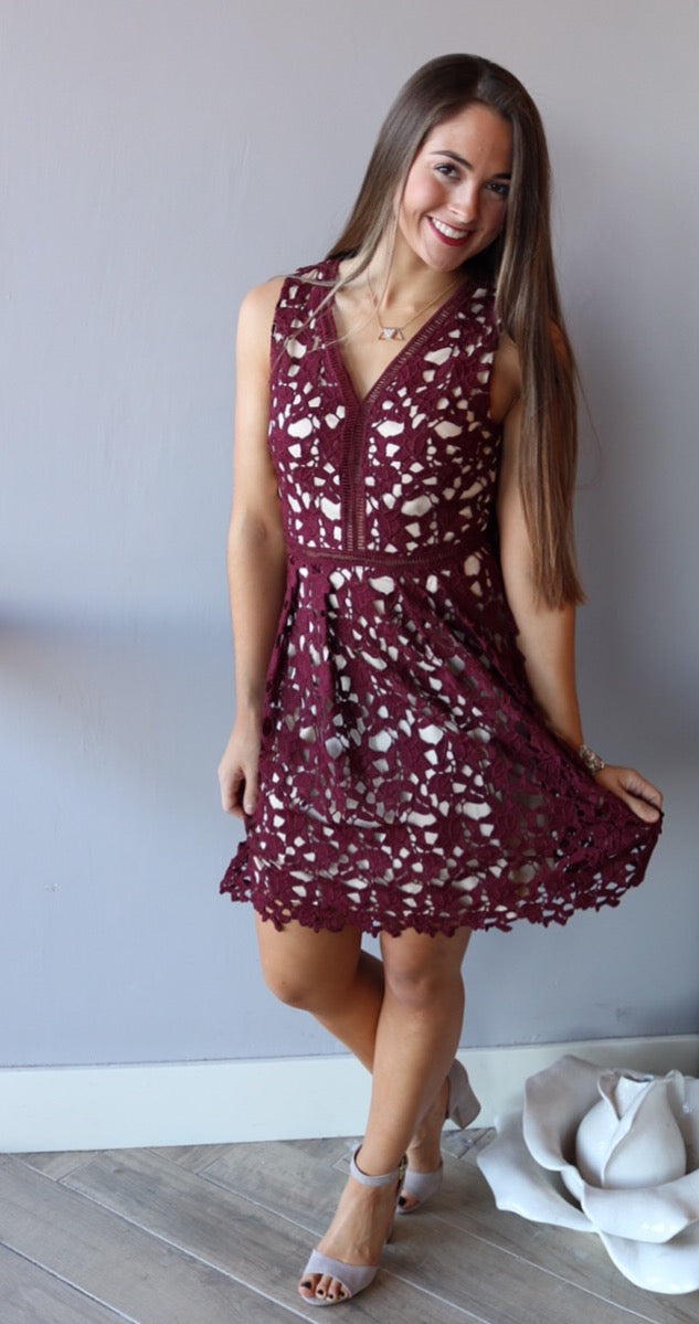 PROMISES Cutout Crochet Lace Fit&Flare Dress