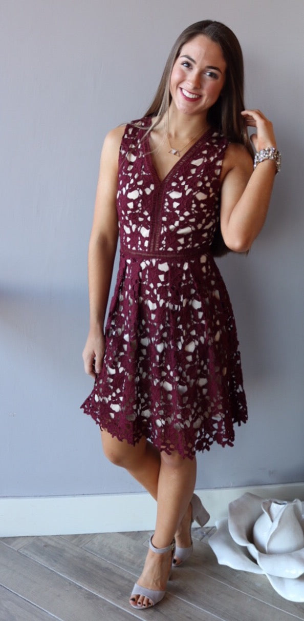 PROMISES Cutout Crochet Lace Fit&Flare Dress