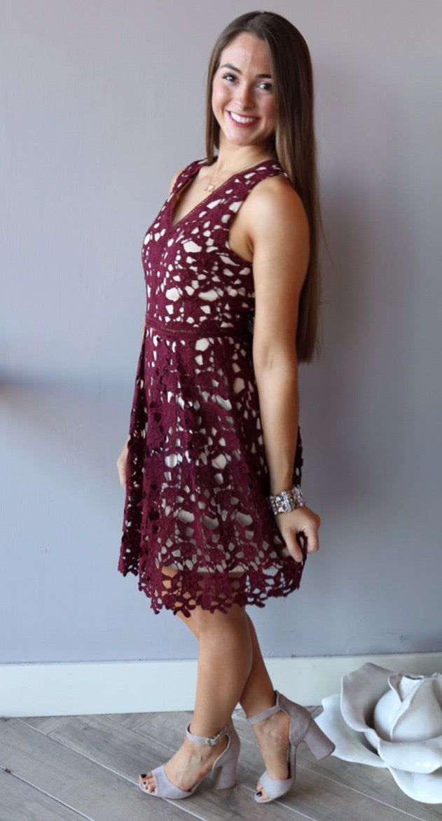 PROMISES Cutout Crochet Lace Fit&Flare Dress