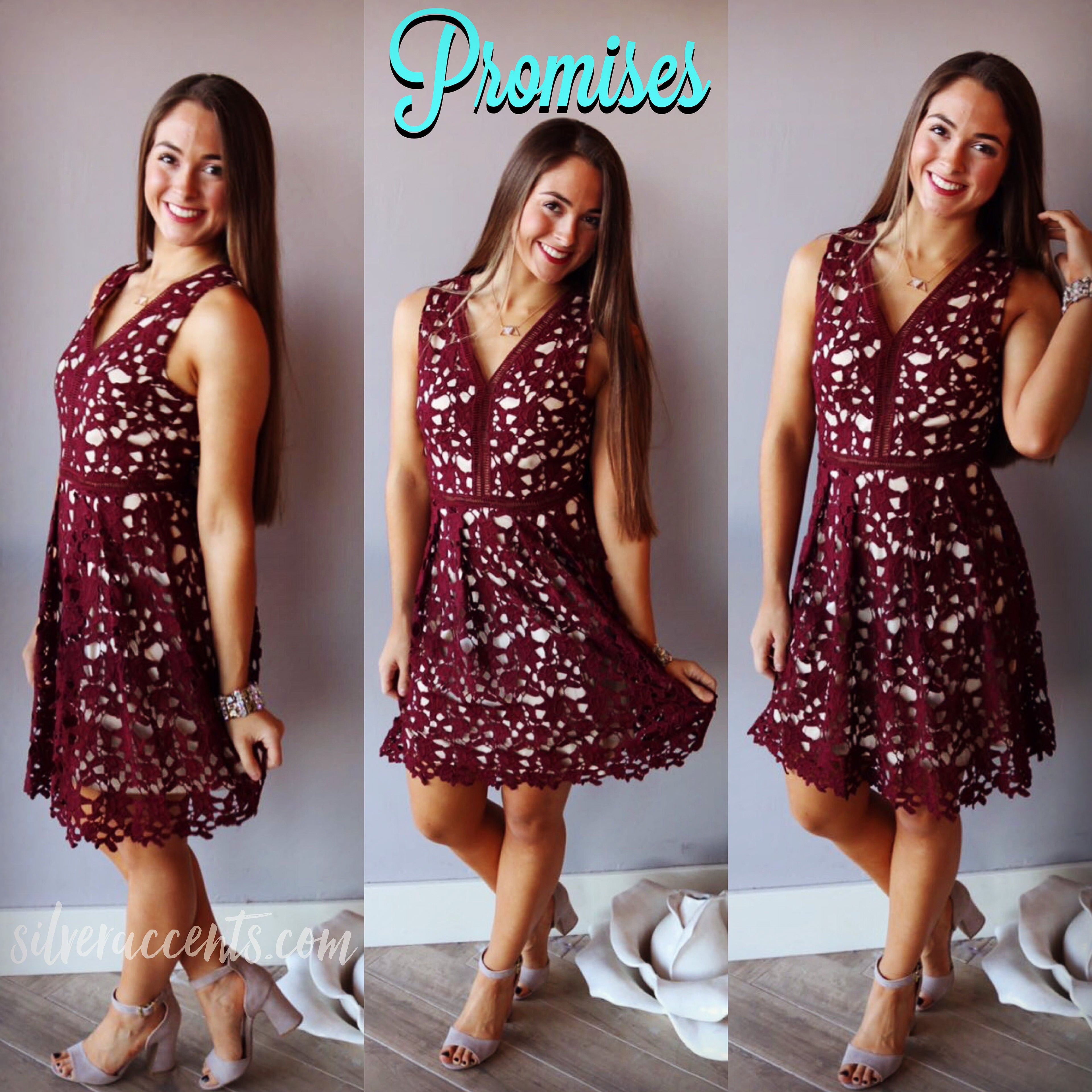 PROMISES Cutout Crochet Lace Fit&Flare Dress