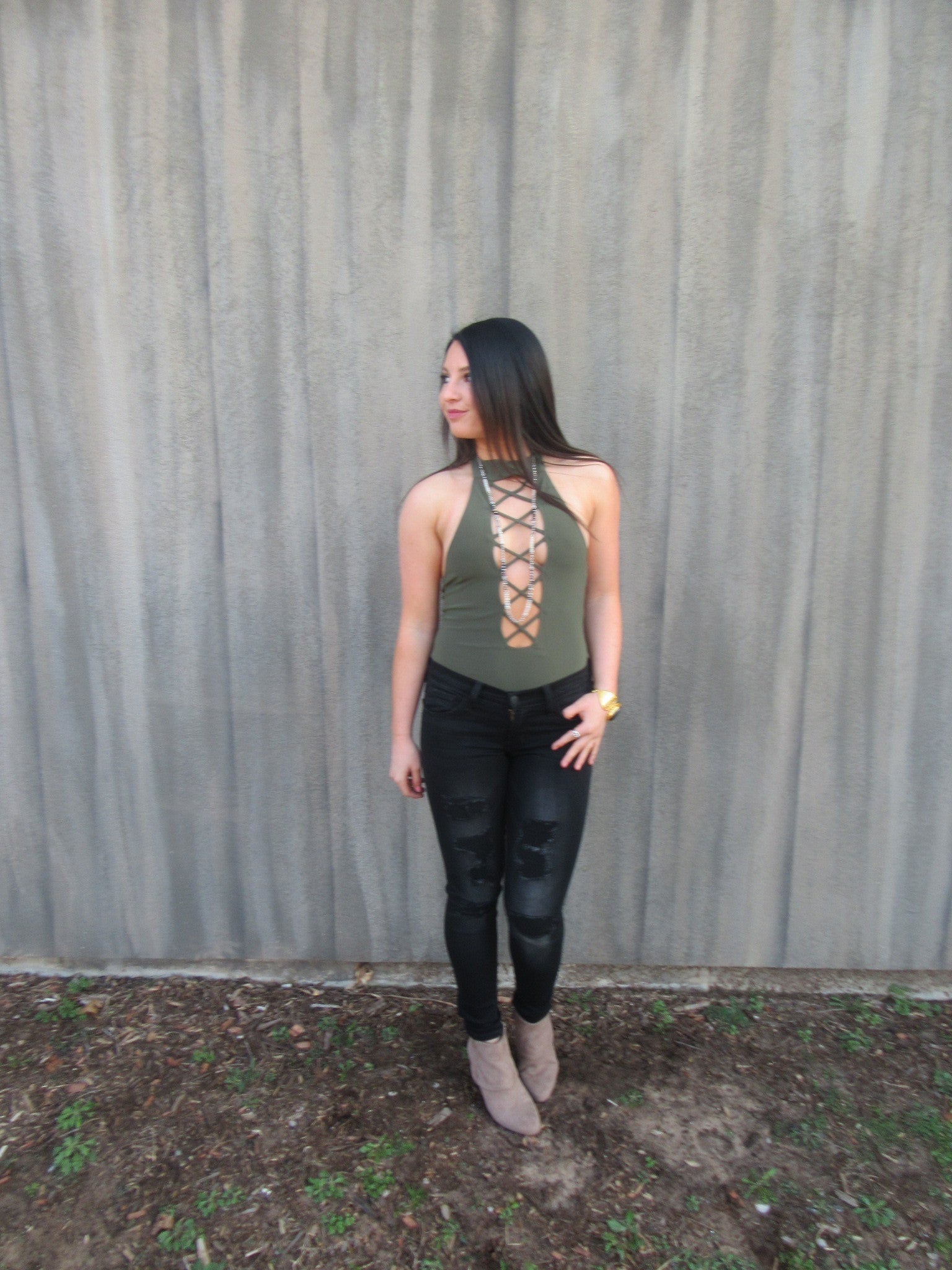 BOUNDARIES CrossFront Thong Bodysuit Top