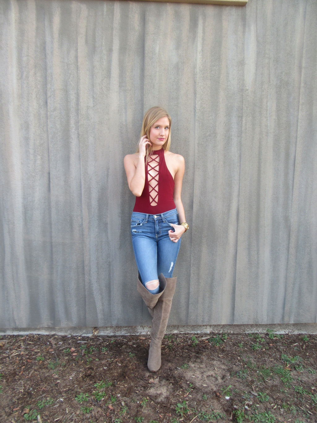 BOUNDARIES CrossFront Thong Bodysuit Top