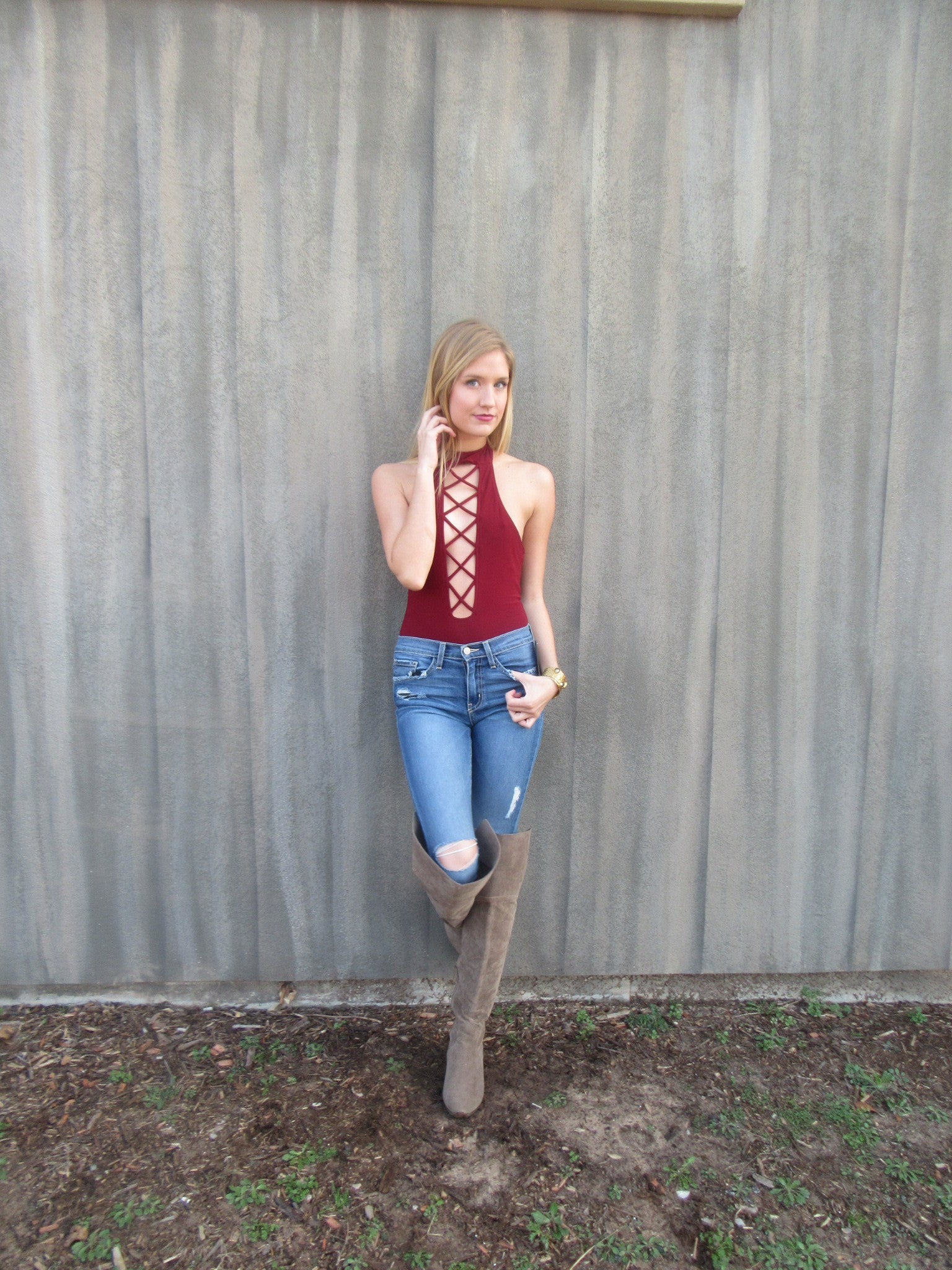 BOUNDARIES CrossFront Thong Bodysuit Top