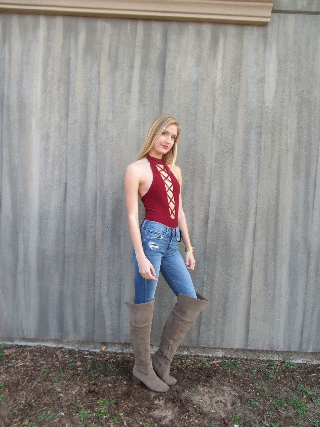 BOUNDARIES CrossFront Thong Bodysuit Top