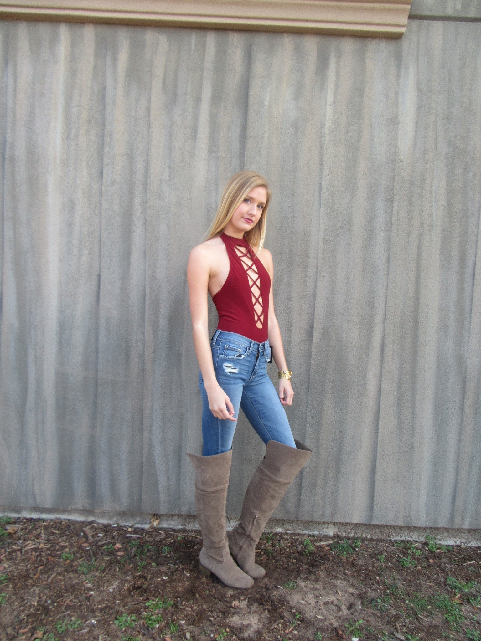 BOUNDARIES CrossFront Thong Bodysuit Top