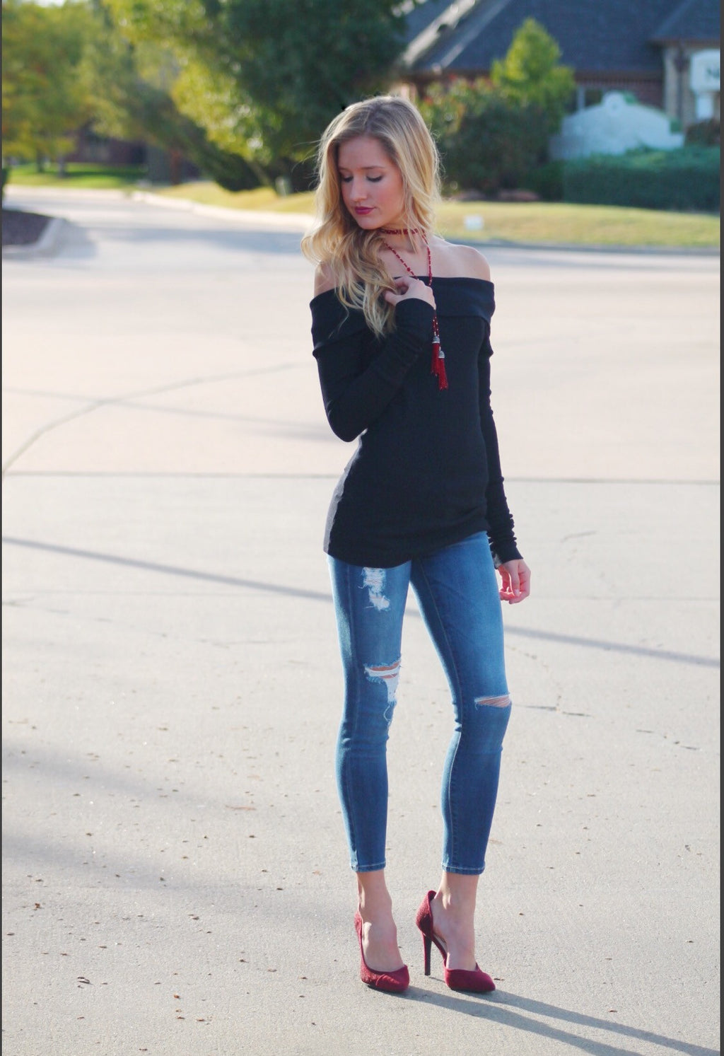 BOBI Thermal Knit SHERIDAN OffShoulder Tunic Top