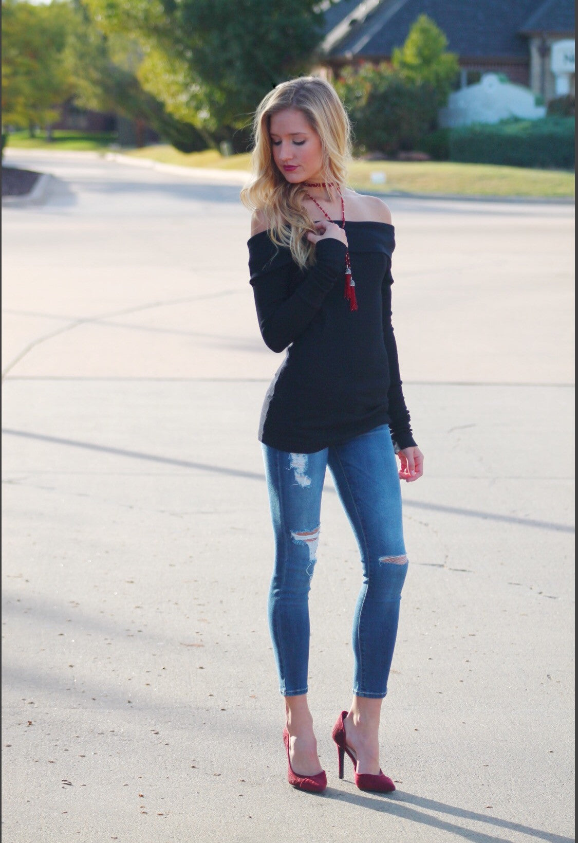 BOBI Thermal Knit SHERIDAN OffShoulder Tunic Top