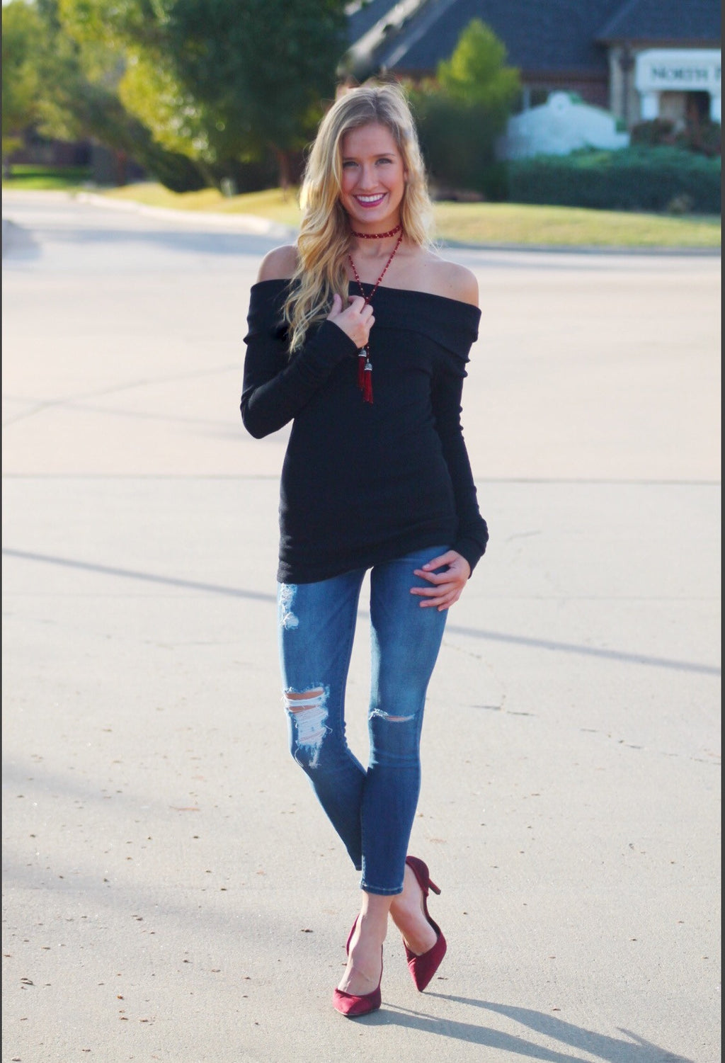 BOBI Thermal Knit SHERIDAN OffShoulder Tunic Top