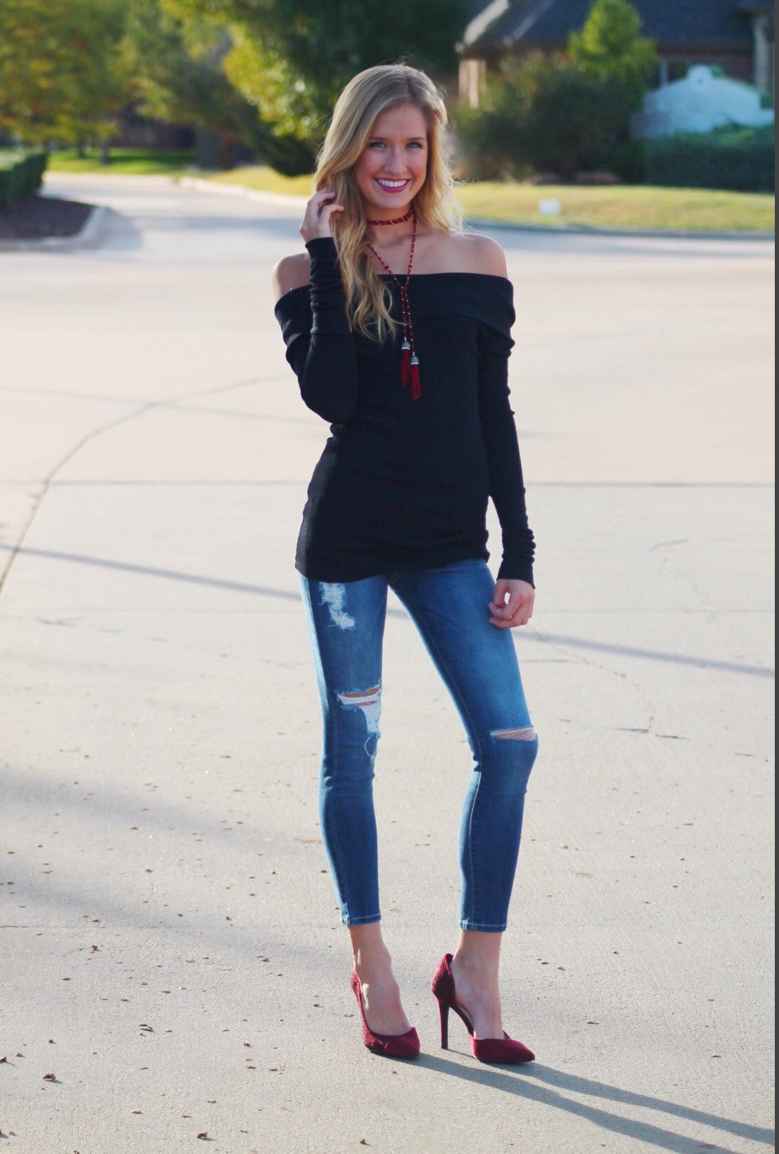 BOBI Thermal Knit SHERIDAN OffShoulder Tunic Top