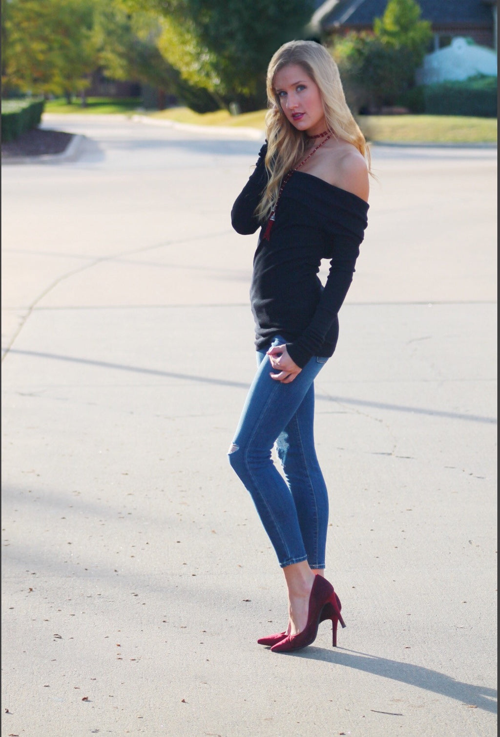 BOBI Thermal Knit SHERIDAN OffShoulder Tunic Top