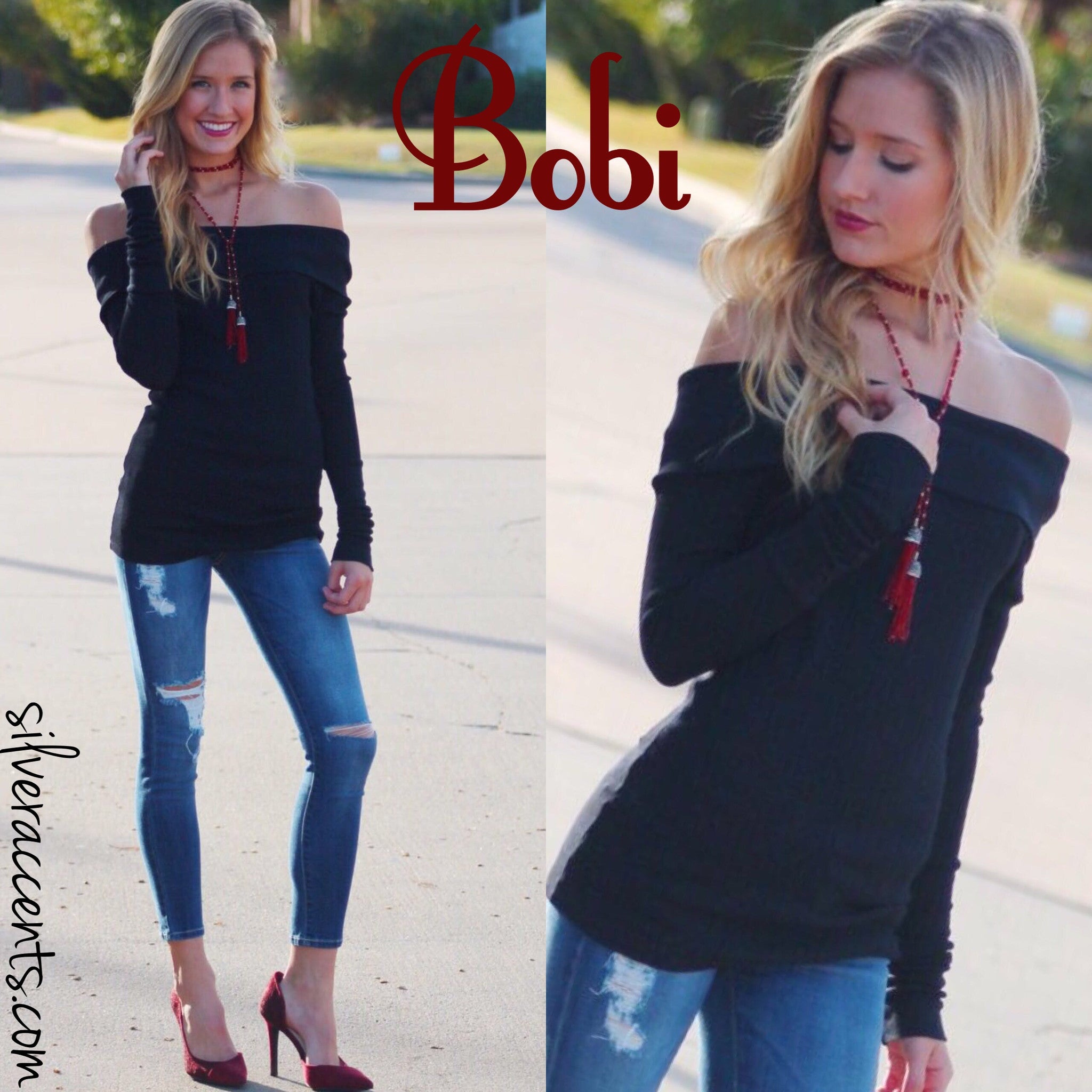 BOBI Thermal Knit SHERIDAN OffShoulder Tunic Top