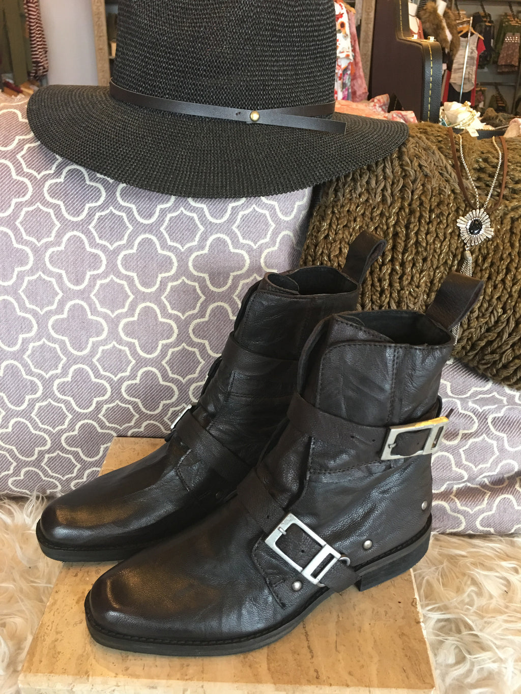 FREE PEOPLE Black OUTSIDERS Moto Boot Shoes
