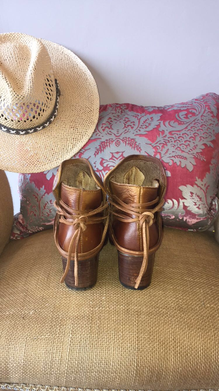 FREEBIRD by STEVEN Cognac CASEY TieBack Bootie Shoes