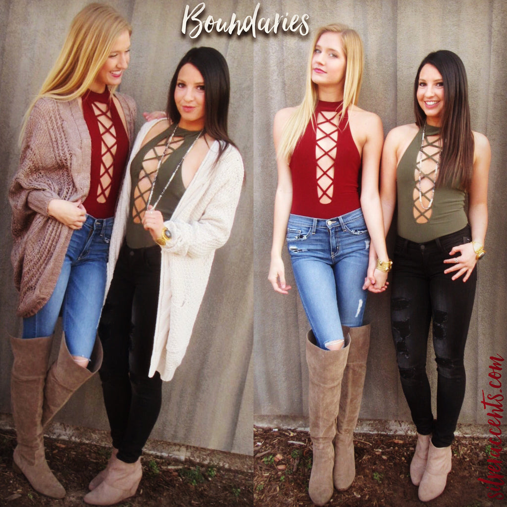 BOUNDARIES CrossFront Thong Bodysuit Top