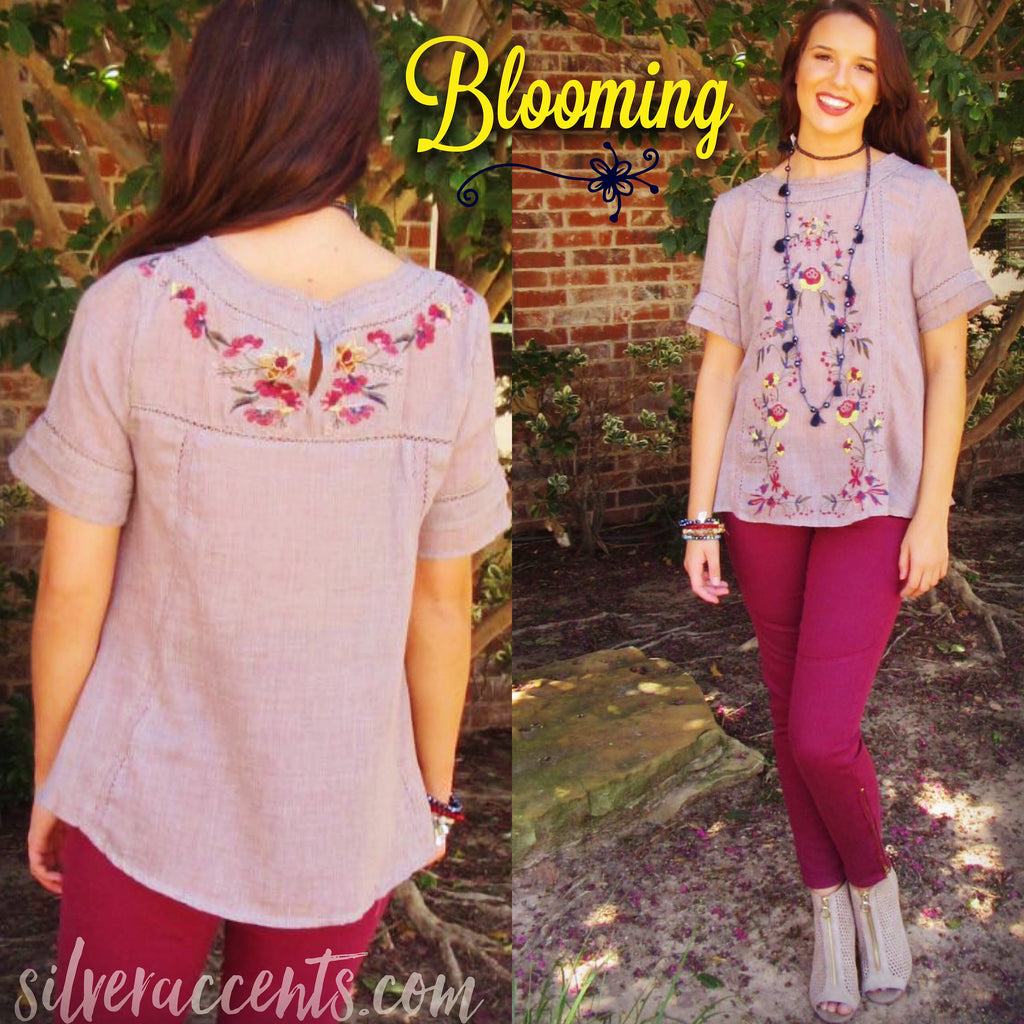 BLOOMING Embroidered Floral A-Line Top