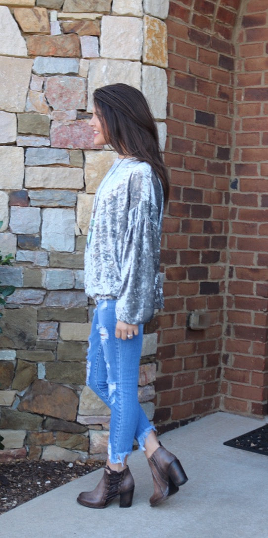 WONDERMENT CrushVelvet DropShoulder LongSleeve Pullover Top