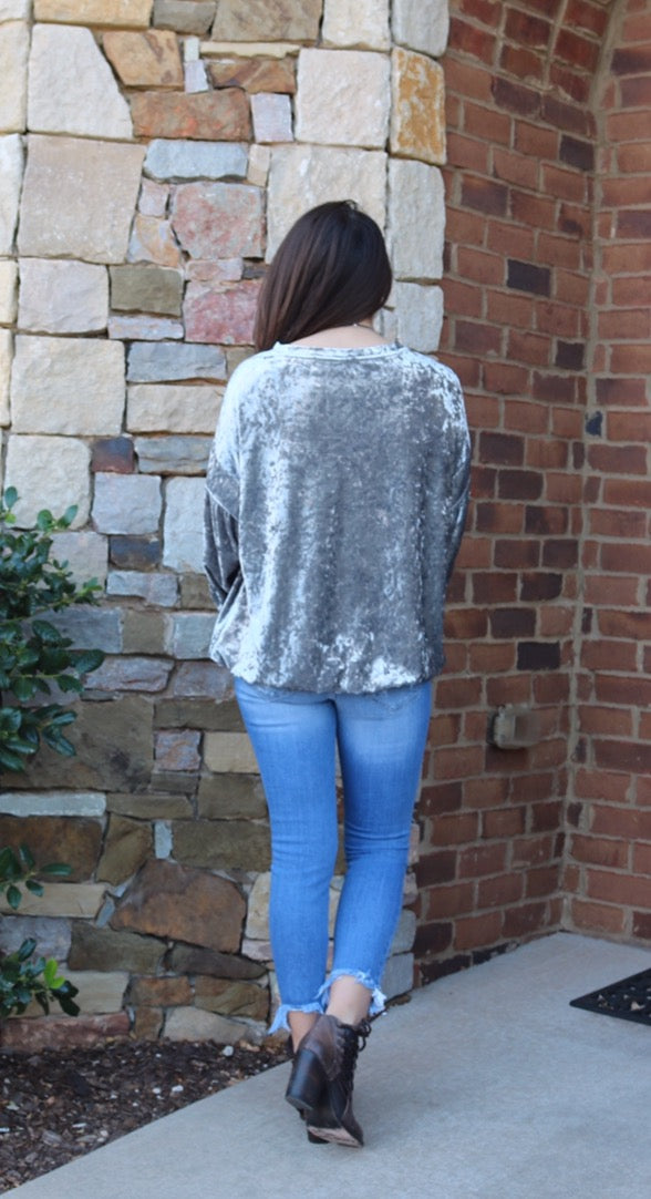 WONDERMENT CrushVelvet DropShoulder LongSleeve Pullover Top